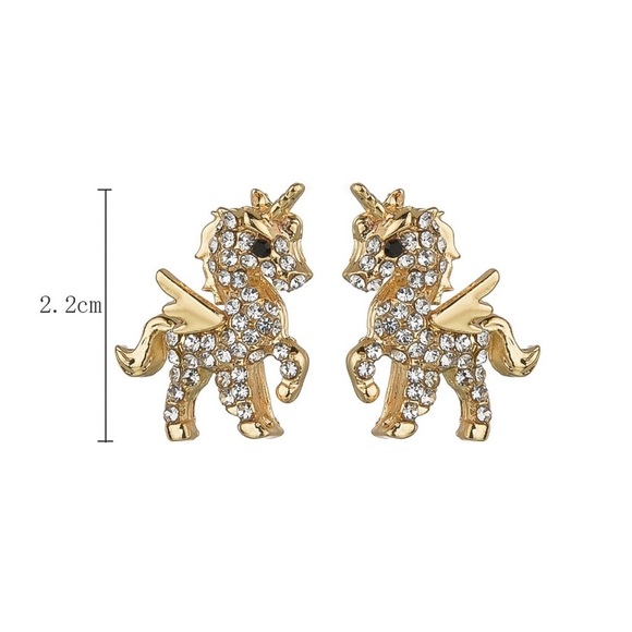 Any 2/$20! Gold Crystal Pave Unicorn Stud Earrings - Picture 5 of 8